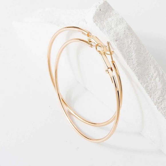 18K Gold Plated Sterling Silver Post Hoop Earrings - Picture 2 of 5
